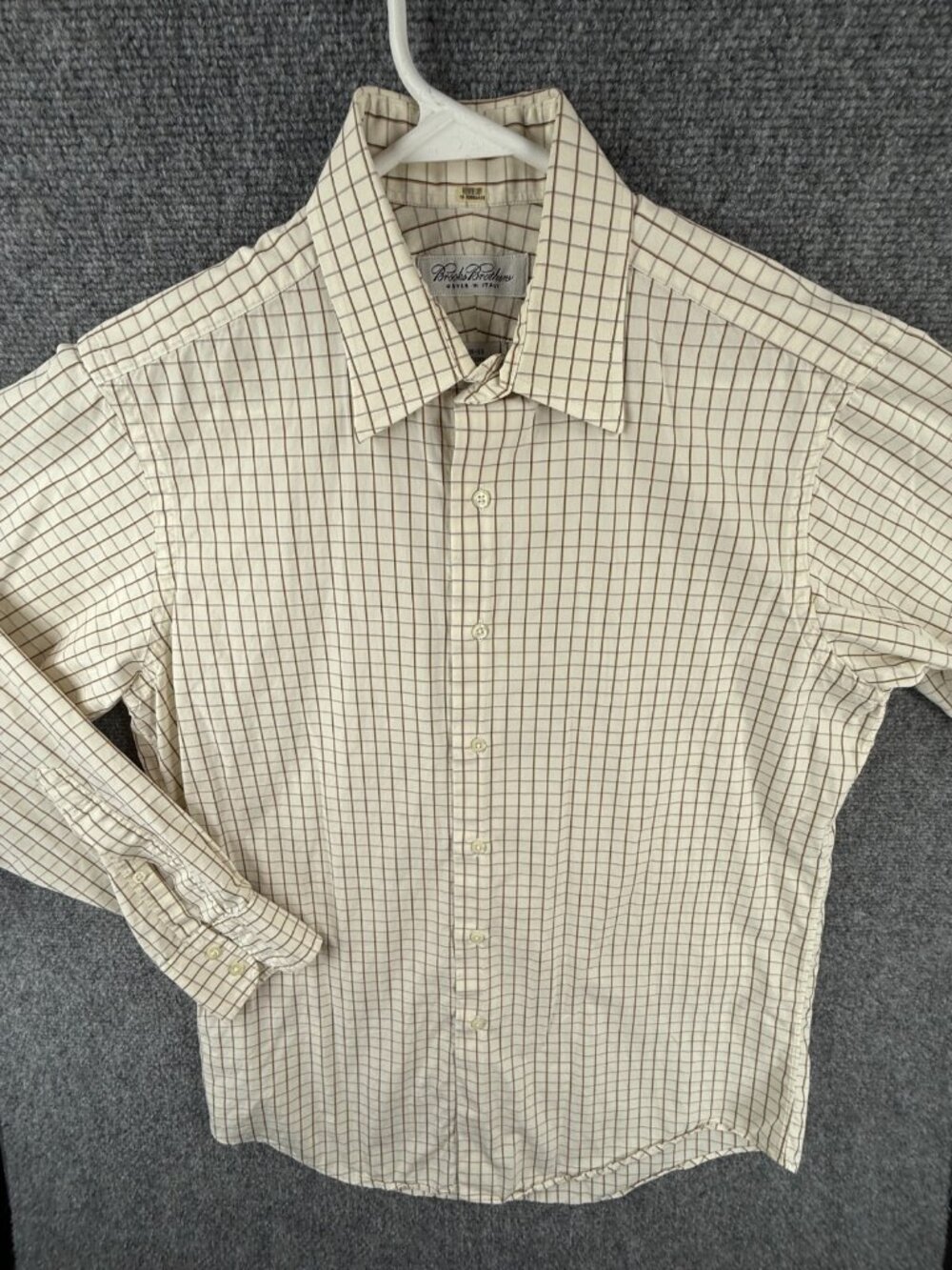 VTG Brooks Brothers USA Italy Button Up Shirt Men Beige Check 15 33 Point Adult